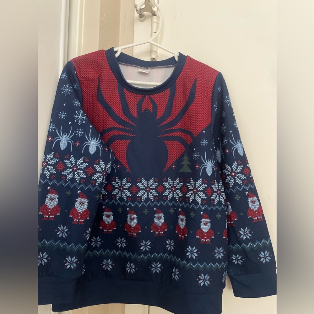 Spider Logo Holiday Sweater - Navy & Red